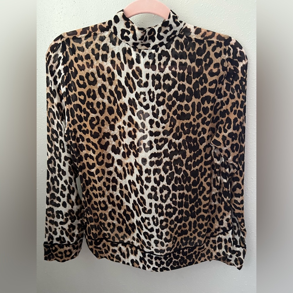 GANNI Printed Georgette Shirt Leopard Size 34 New - Picture 7 of 13